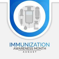 immunisatie bewustzijn maand is opgemerkt elke jaar in augustus, het is de werkwijze door welke een van een individu immuun systeem wordt versterkt tegen een tussenpersoon. vector illustratie
