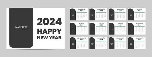 maandelijks bureau kalender sjabloon voor 2024 jaar. week begint Aan zondag. muur kalender 2024 in een minimalistische stijl, reeks van 12 maanden, planner, het drukken sjabloon, kantoor organisator vector. vector