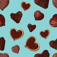 chocola hart patroon naadloos vector Aan blauw lucht achtergrond , Valentijn dag patroon naadloos behang