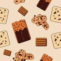 chocola biscuit en kraker patroon naadloos vector Aan room kleur achtergrond , chocola patroon naadloos behang