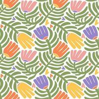 kleurrijk groovy abstract bloem naadloos patroon. biologisch naief bloemen vormen in modieus retro hippie Jaren 60 jaren 70 stijl. hedendaags natuur achtergrond. vlak hand- darwn vector illustratie