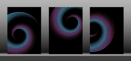 reeks van abstract kleurrijk cirkels spiraal lijnen patroon geïsoleerd Aan zwart achtergrond. vector illustratie Sjablonen met kopiëren ruimte