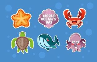 wereld oceanen dag stickers vector