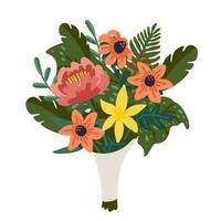 bloem boeket, bundel van roze en geel bloemen en groen takken. vector illustratie in vlak tekenfilm stijl Aan wit achtergrond.