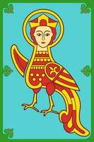 poster van sirene of paradijs vogel, vuurvogel. oude volk symbool. vector illustratie.