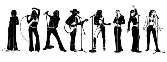 zangers silhouet set. jazz, knal, steen, land, disco vocalisten. vector cliparts geïsoleerd Aan wit.