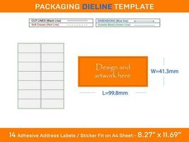 14 Zelfklevend adres etiketten dieline sjabloon 99,8 X 4,13 mm vector