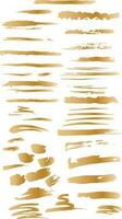 reeks van messing goud artistiek borstel beroertes Kenmerken spons postzegels, spatten, droog borstel merken, en pastel potlood texturen. vector