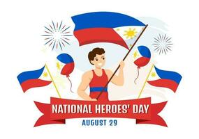 gelukkig Filippijnen nationaal heroes dag vector illustratie met golvend vlag in held viering vlak tekenfilm hand- getrokken achtergrond Sjablonen