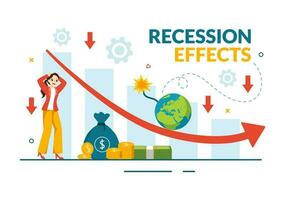 recessie Effecten vector illustratie met gevolg Aan economisch groei en zuinig werkzaamheid afwijzen resultaat in vlak tekenfilm hand- getrokken Sjablonen