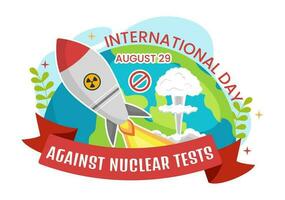 Internationale dag tegen nucleair tests vector illustratie Aan augustus 29 met verbod teken icoon, aarde en raket bom in hand- getrokken Sjablonen