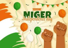 gelukkig Niger republiek dag vector illustratie met golvend vlag en land openbaar vakantie in tekenfilm hand- getrokken landen bladzijde achtergrond Sjablonen