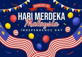 Maleisië onafhankelijkheid dag vector illustratie Aan 31 augustus met golvend vlag in nationaal vakantie vlak tekenfilm hand- getrokken achtergrond Sjablonen