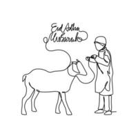 een doorlopend lijn tekening van eid adha dag. Islamitisch vakantie dat valt Aan de 10e dag van dhu al-hijjah van de maan- Islamitisch kalender in gemakkelijk lineair stijl. Islam ontwerp concept vector illustratie