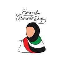 een doorlopend lijn tekening van emirati vrouwen dag viering augustus 28. uae nationaal dag ontwerp in gemakkelijk lineair stijl. uae vrouwen dag ontwerp concept vector illustratie