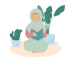 gezichtsloos moslim meisje lezing een boek vector