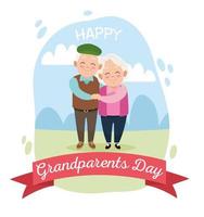 schattig gelukkig grootouders paar met roboon frame karakters vector