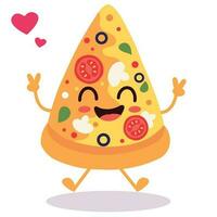 gelukkig glimlachen kawaii schattig pizza plak. vector vlak tekenfilm karakter illustratie icoon ontwerp. geïsoleerd Aan wit achtergrond. pizza, snel voedsel