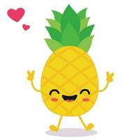 gelukkig glimlachen kawaii schattig ananas. vector vlak fruit karakter illustratie mascotte ontwerp. geïsoleerd Aan wit achtergrond.