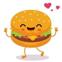 gelukkig glimlachen kawaii schattig hamburger. vector vlak tekenfilm karakter illustratie icoon ontwerp. geïsoleerd Aan wit achtergrond. hamburger, snel voedsel