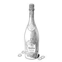 fles van Champagne wijn schetsen hand- getrokken in tekening stijl vector illustratie