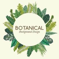 tropische bladeren in cirkelvormig frame en belettering botanisch achtergrondontwerp vector