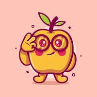 schattig abrikoos fruit karakter mascotte met OK teken hand- gebaar geïsoleerd tekenfilm in vlak stijl ontwerp vector