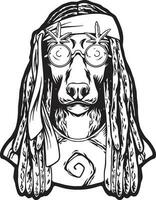 funky hond hoofd dreadlock hippie levensstijl illustraties monochroom vector illustraties voor uw werk logo, handelswaar t-shirt, stickers en etiket ontwerpen, poster, groet kaarten reclame