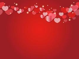 Valentijnsdag naadloze vector kaartsjabloon met doorschijnende harten drijvend op een rode achtergrond