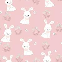 naadloos patroon konijn, vogel en bloemen. mooi decoratief konijn roze achtergrond, element voor ontwerp. ontwerp afdrukken voor textiel. vector