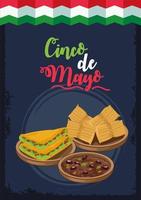 cinco de mayo-feest met Mexicaanse vlag en eten vector