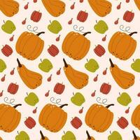 herfst oogst patroon. verzameling van rijp heerlijk groenten, vers fruit, bessen. kleurrijk elegant seizoensgebonden vector illustratie in modern stijl.