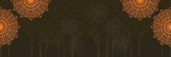 Islamitisch achtergrond met moskee silhouet en mandala ornament, vector voor banier, groet kaart, sociaal media.