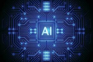 kunstmatige intelligentie-chipset op printplaat in futuristisch concept technologie artwork voor web, banner, kaart, omslag. vector illustratie