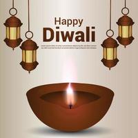 gelukkige diwali indian festival viering wenskaart met creatieve diwali diya vector