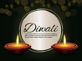 diwali indian festival viering wenskaart met diwali diya vector