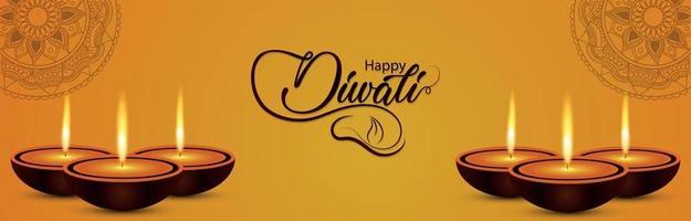 happy diwali viering banner of header met diwali diya vector