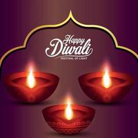 gelukkige diwali indian festival viering achtergrond met diwali diya vector