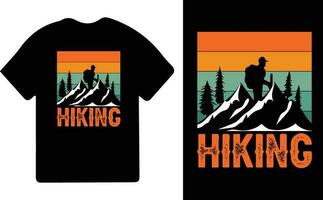 wandelen t-shirt ontwerp. wild, berg, wandelaar, en avontuur silhouetten vector illustratie
