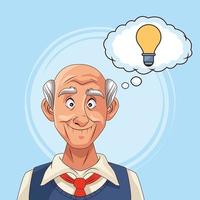 oude man patiënt van de ziekte van Alzheimer met lamp in tekstballon in vector