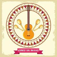 cinco de mayo-viering met rond frame van gitaar en maracas vector