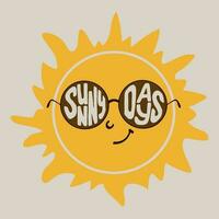 groovy nostalgisch typografie samenstelling met zon. vector geïsoleerd illustratie. zon net zo karakter met zonnebrillen en tekst zonnig dagen. ideaal voor affiches, t overhemd afdrukken, sociaal media grafiek, muur kunst