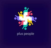 mensen plus team logo in de omgeving van creatief hart. uniek kleur overgangen. uniek samenspel plus logo sjabloon. vector