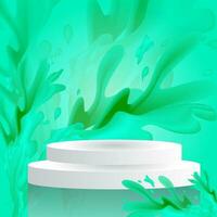 3d Product podium met plons van groen vloeistof. vector illustratie.