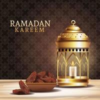 ramadan kareem-viering met lantaarn en schotelvoedsel vector