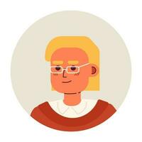 jong blond vrouw in bril semi vlak vector karakter hoofd. kort bob kapsel. bewerkbare tekenfilm avatar icoon. gezicht emotie. kleurrijk plek illustratie voor web grafisch ontwerp, animatie