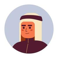 zelfverzekerd Arabisch Mens in hijab semi vlak vector karakter hoofd. bewerkbare tekenfilm avatar icoon. gezicht emotie. kleurrijk plek illustratie voor web grafisch ontwerp, animatie