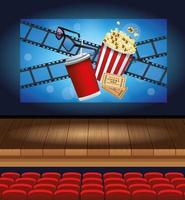 bioscoopentertainment met frisdrank en popcorn vector
