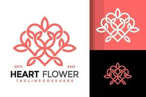 schoonheid bloem hart en blad logo vector icoon illustratie