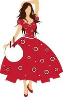 karakter van een mooi dame vervelend rood kleur jurk. vector